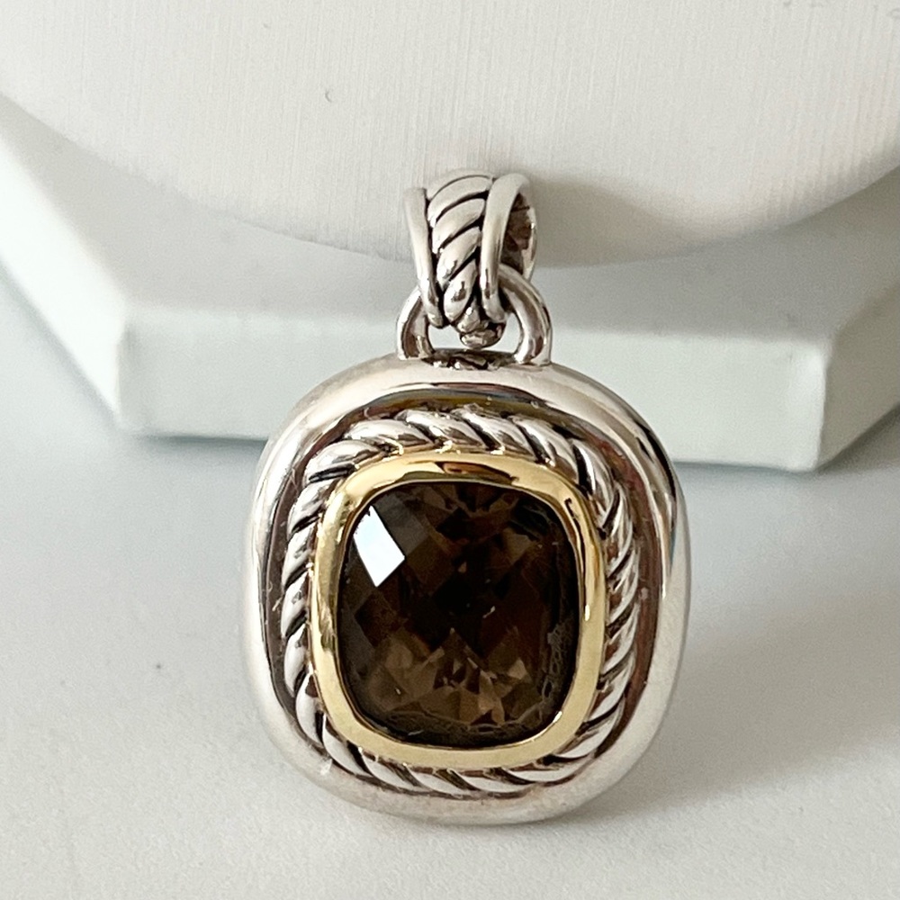 David Yurman Large Smoky Quartz Pendant Enhancer With Gold - Picture 1 of 7